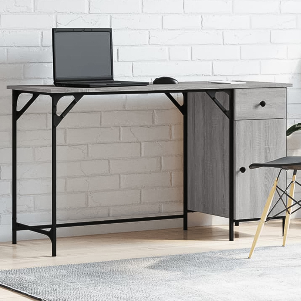 vidaXL Single Door Single Drawer Computer Desk Grey Sonoma Image 1