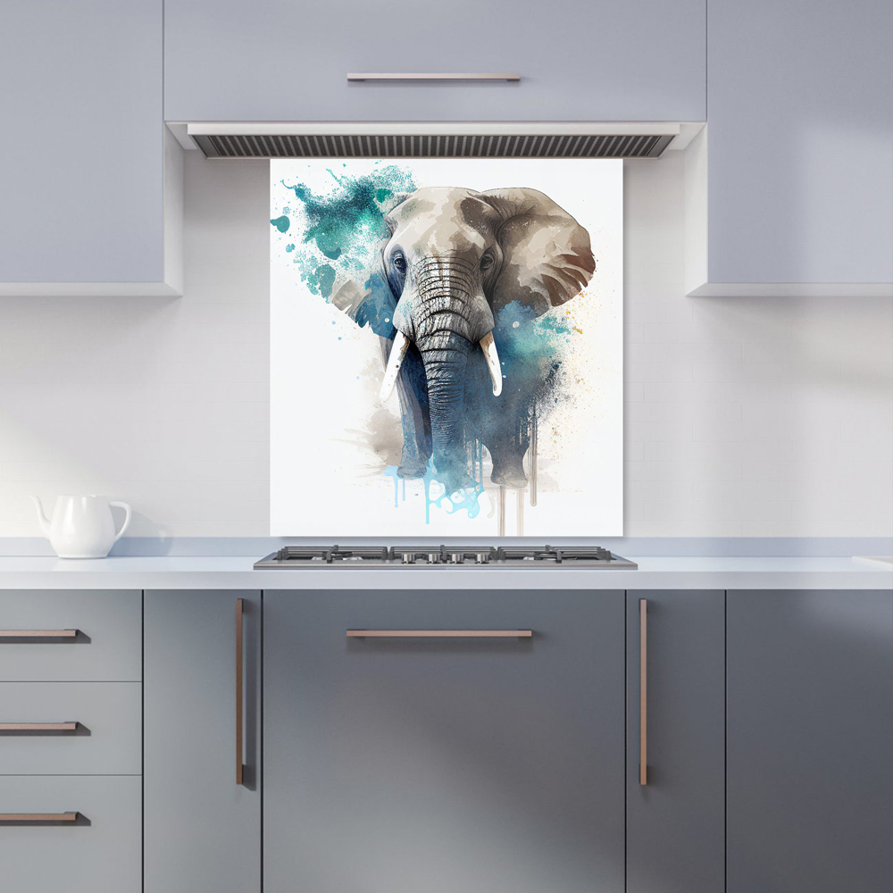 Warren Reed Designer Splashart Majestic Elephant Glass Kitchen Splashback 65 x 70cm Image 1