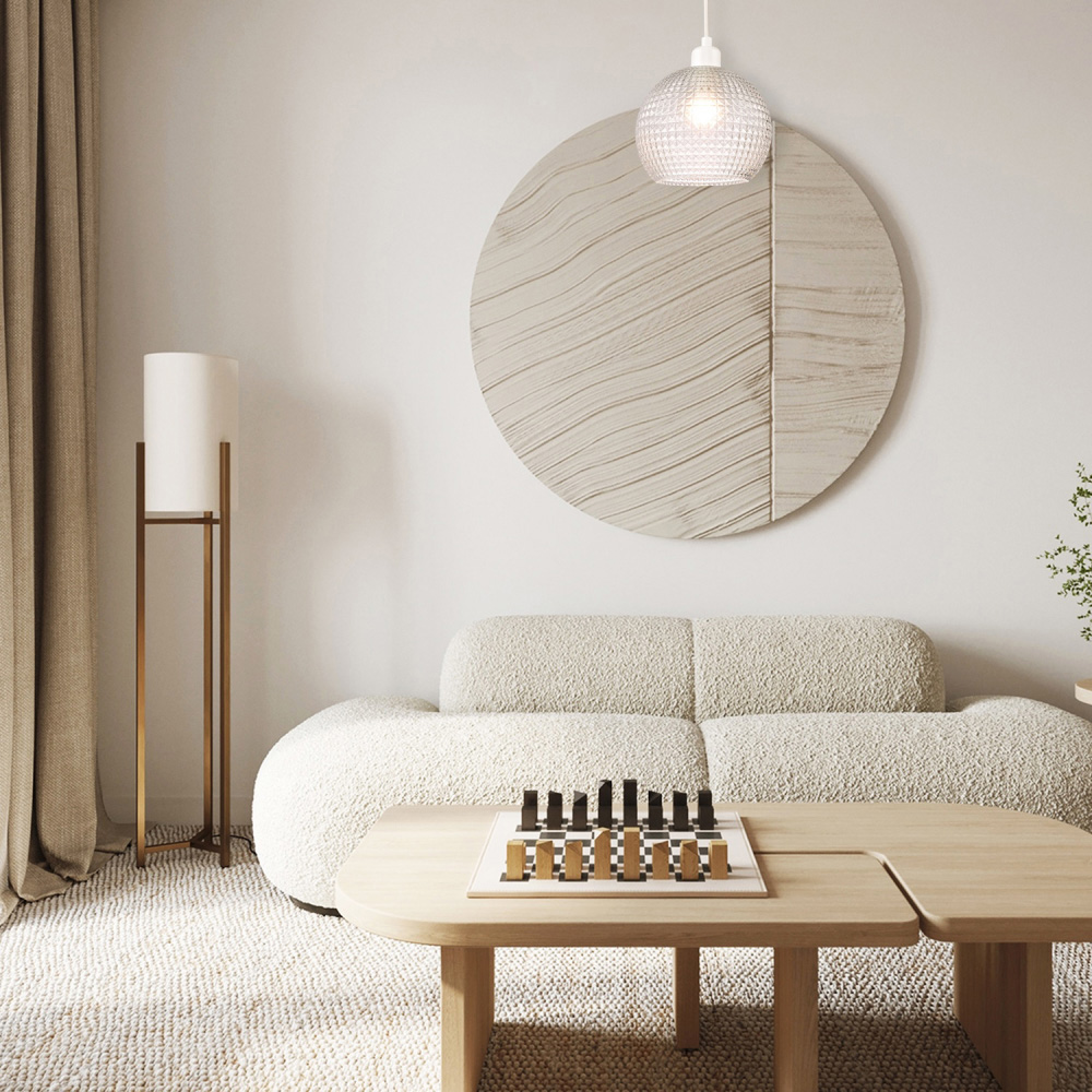 Happy Homewares Spherical Clear Glass Square Diamond Ridges Pendant Shade Image 2