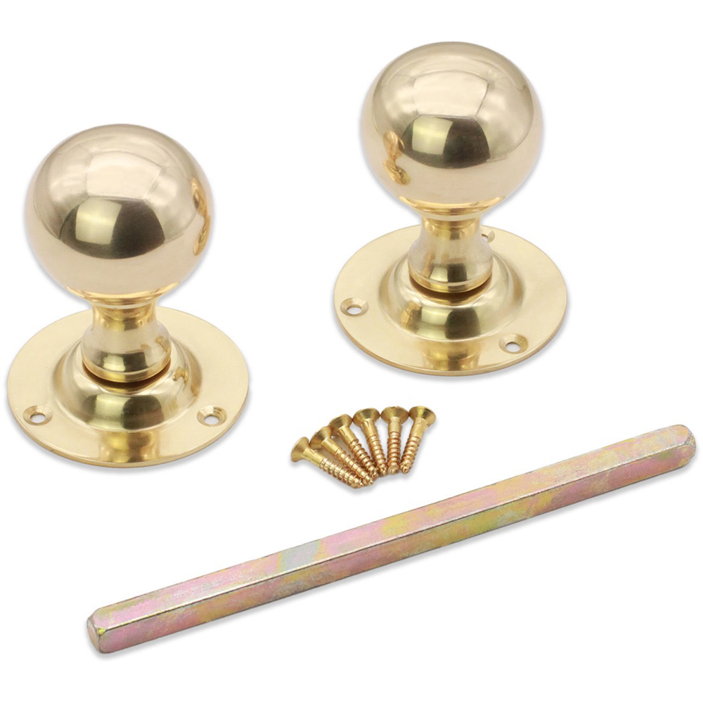 Spira Brass Polished Brass Ball Mortice Door Knob 2 Pack Image 4