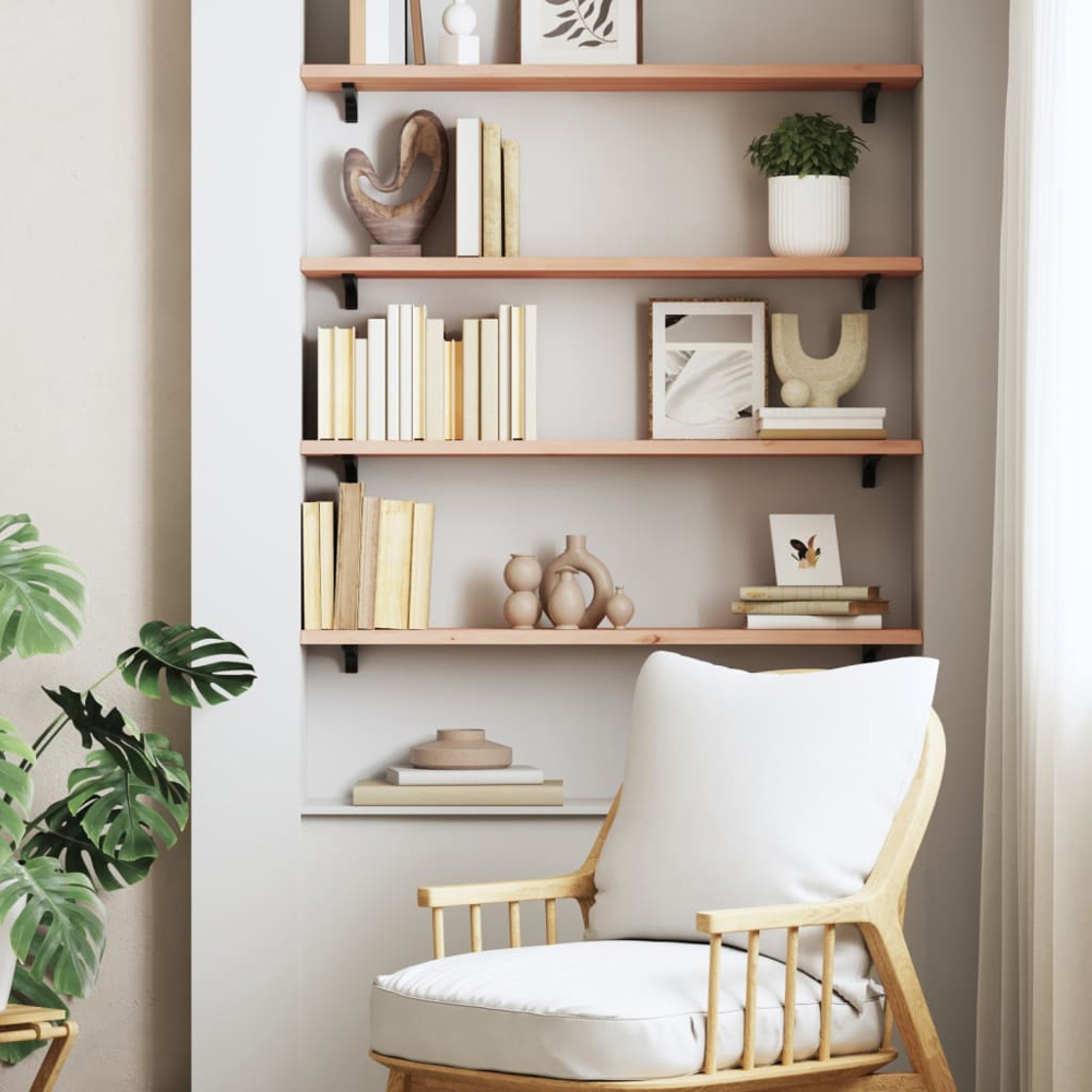vidaXL 100cm Natural Untreated Solid Oak Wood Floating Wall Shelf Image 2