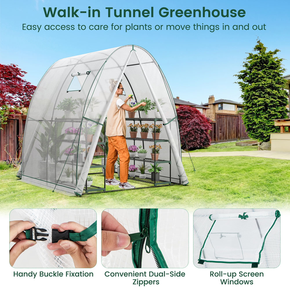 Costway White 6.5 x 5.9ft Portable Walk In Greenhouse with Zippered Door Image 7