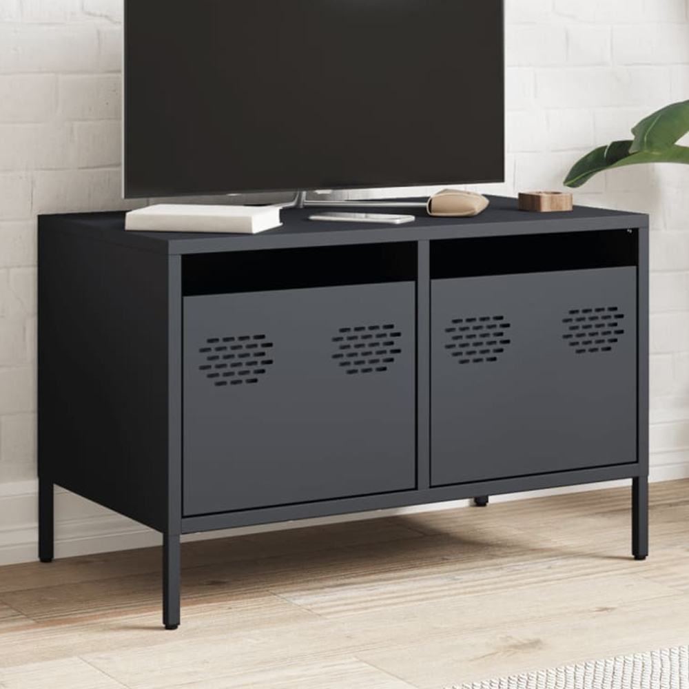 vidaXL 2 Drawer Anthracite Cold-Rolled Steel TV Cabinet Image 1