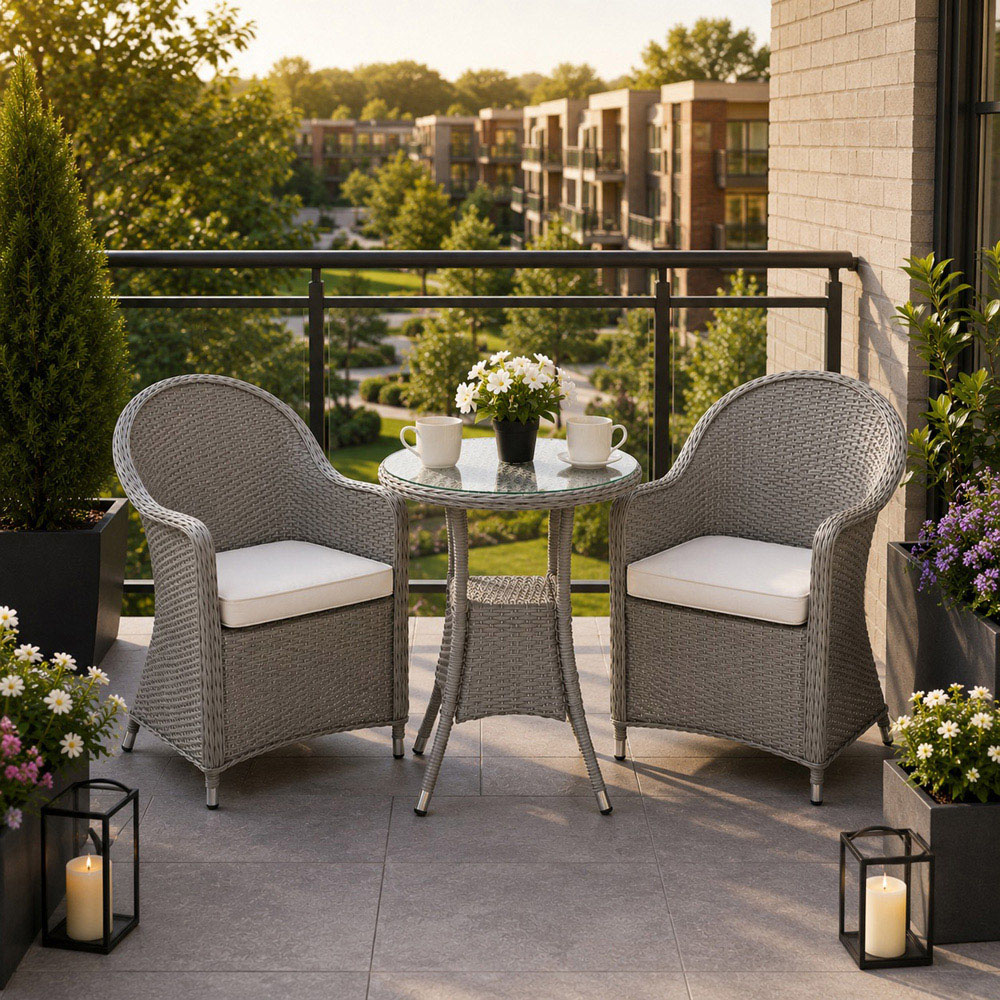 Shatchi Sorrento 2 Seater Light Grey Rattan Aluminium Bistro Set Image 4