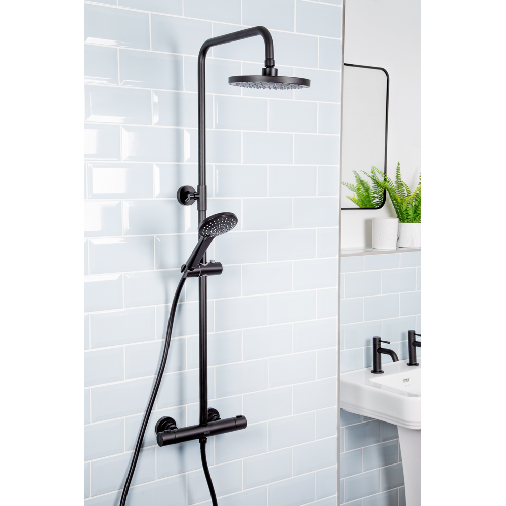 Bristan Buzz Matt Black Thermostatic Waterfall Bar Mixer Shower with Handset Image 8