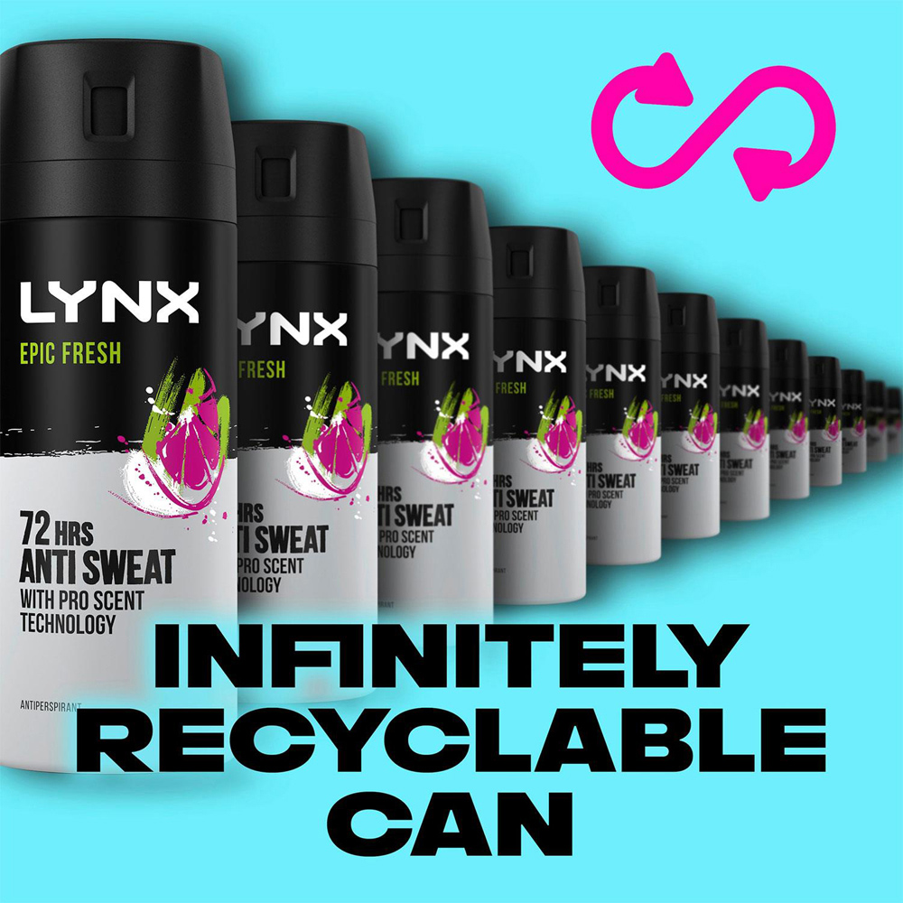 Lynx Epic Fresh Antiperspirant Deodorant Spray 150ml 3 Pack Image 4