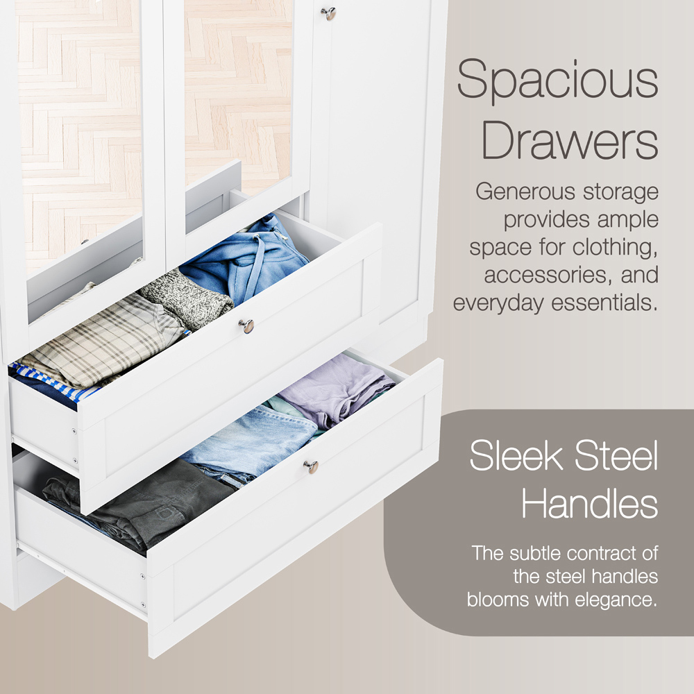 VIDA DESIGNS Altino 3 Door 2 Drawer White Shaker-Style Mirrored Wardrobe Image 7