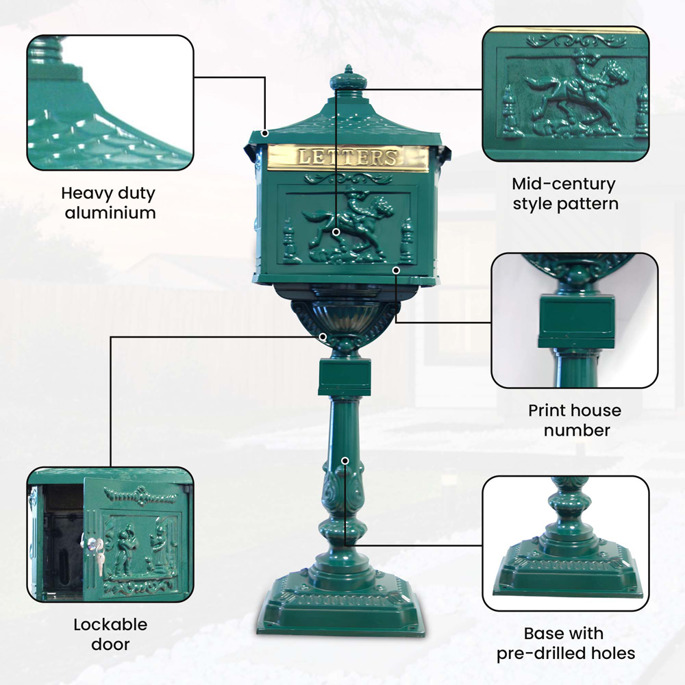 Arboria Garden Decor Green Freestanding Cast Aluminium Post Box Image 4
