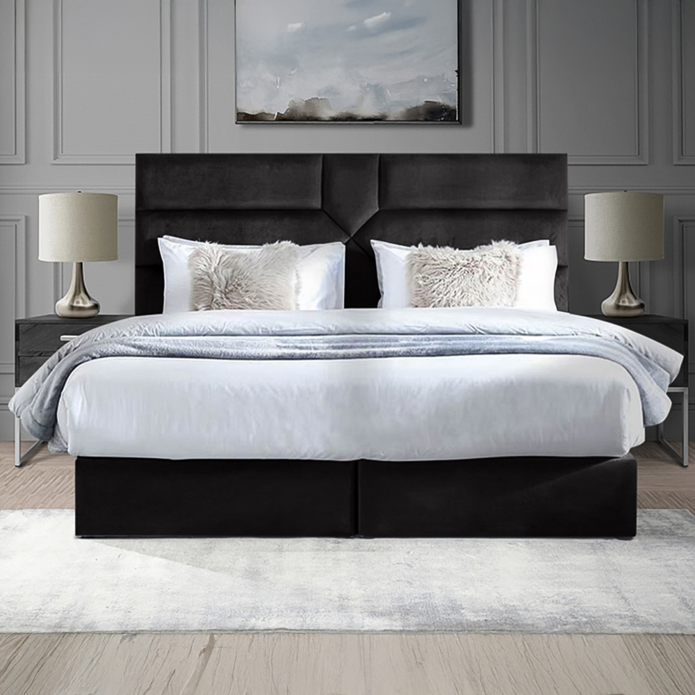 Eleganza Home Tranquilite Single Black Plush Velvet Divan Bed with Headboard Image 1