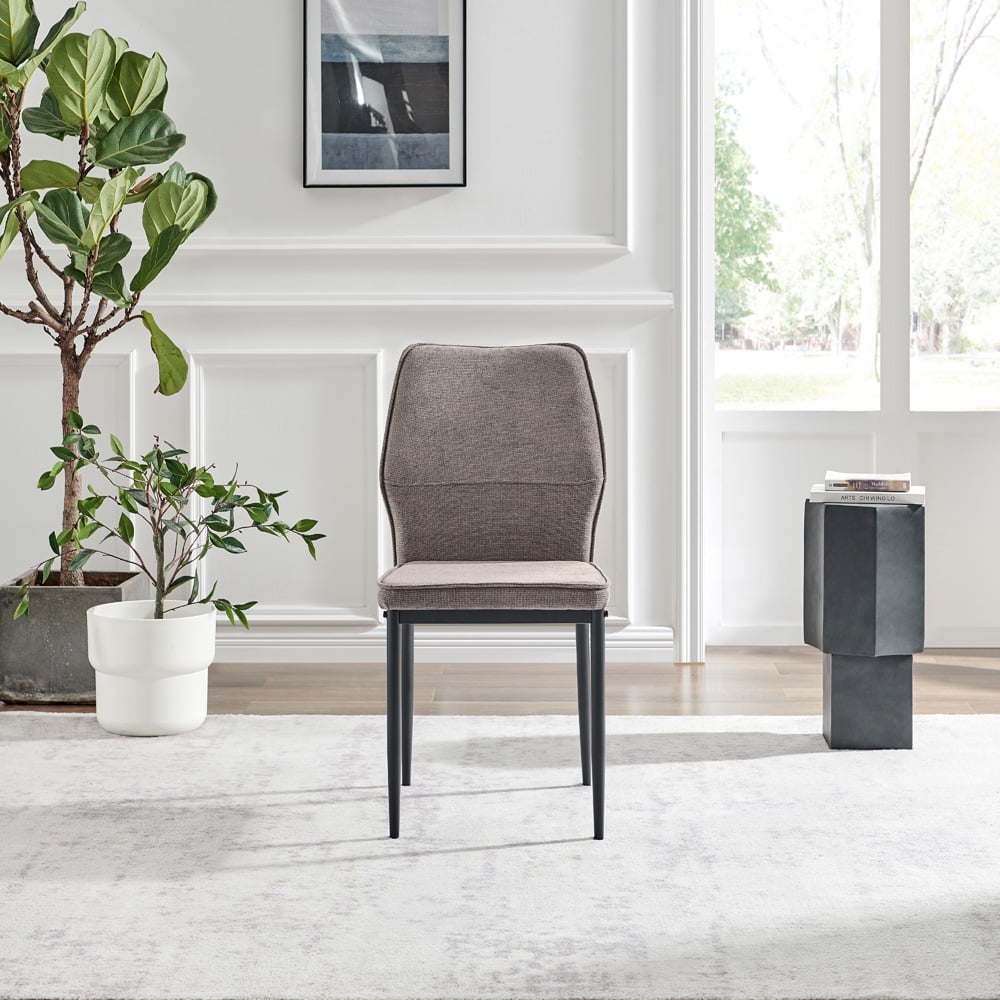 Furniturebox Remi Set of 2 Taupe and Black Textured Weave Dining Chairs Image 6