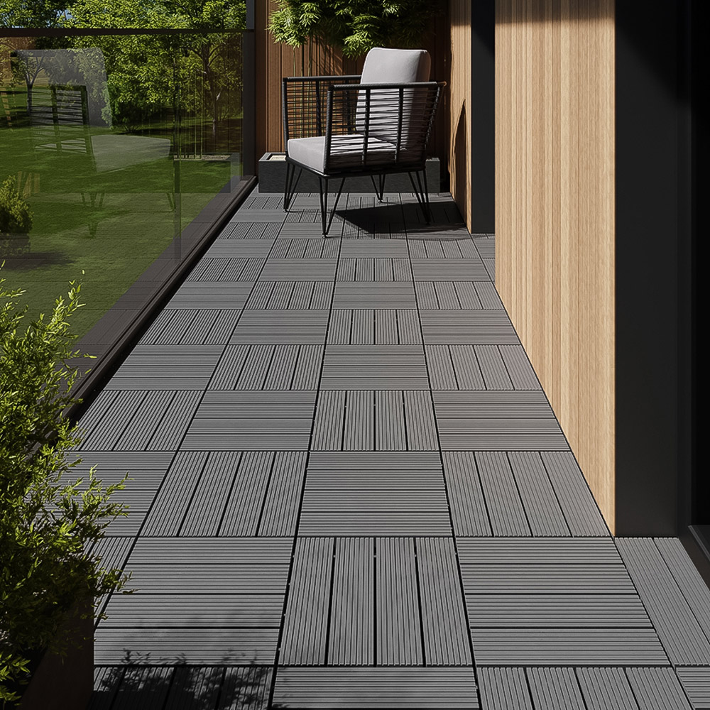 tectake Tegulas Grey Wood Lock Composite Decking 22 Pack Image 1