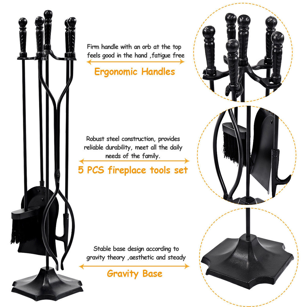Costway 5 Piece Black Fire Companion Set Image 6