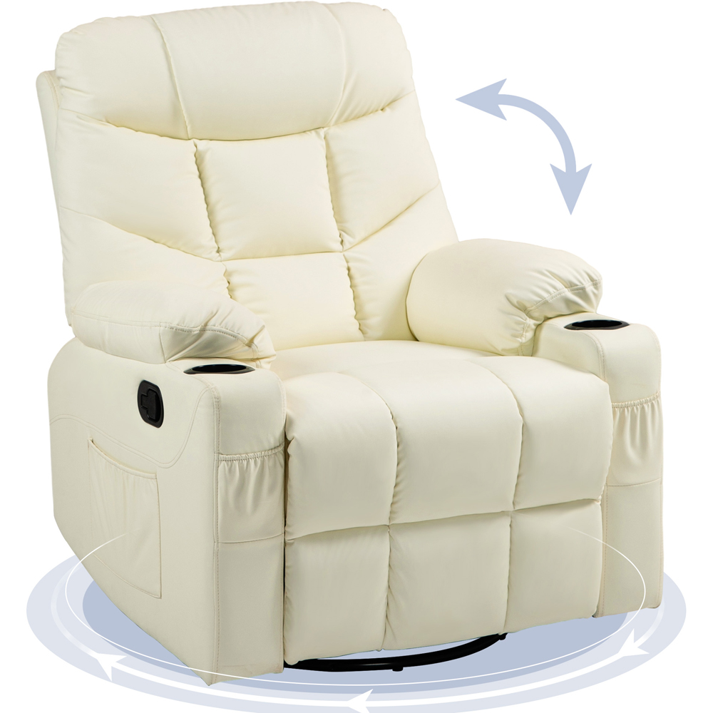 HOMCOM Cream White PU Leather Swivel Manual Recliner Armchair with Adjustable Leg Rest Image 2