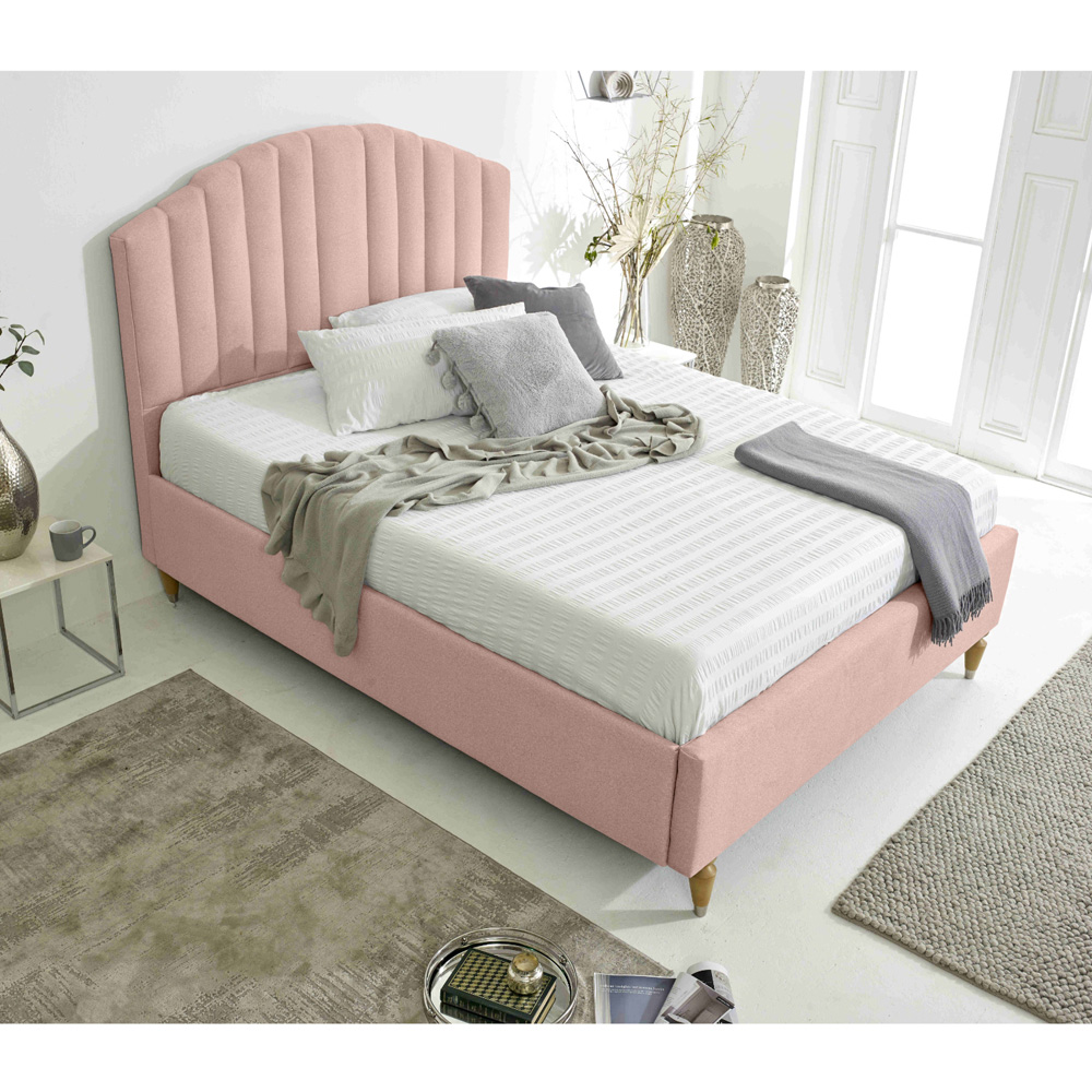 Eleganza Henrik King Size Pink Arlington Fabric Bed Frame with Curved Headboard Image 7