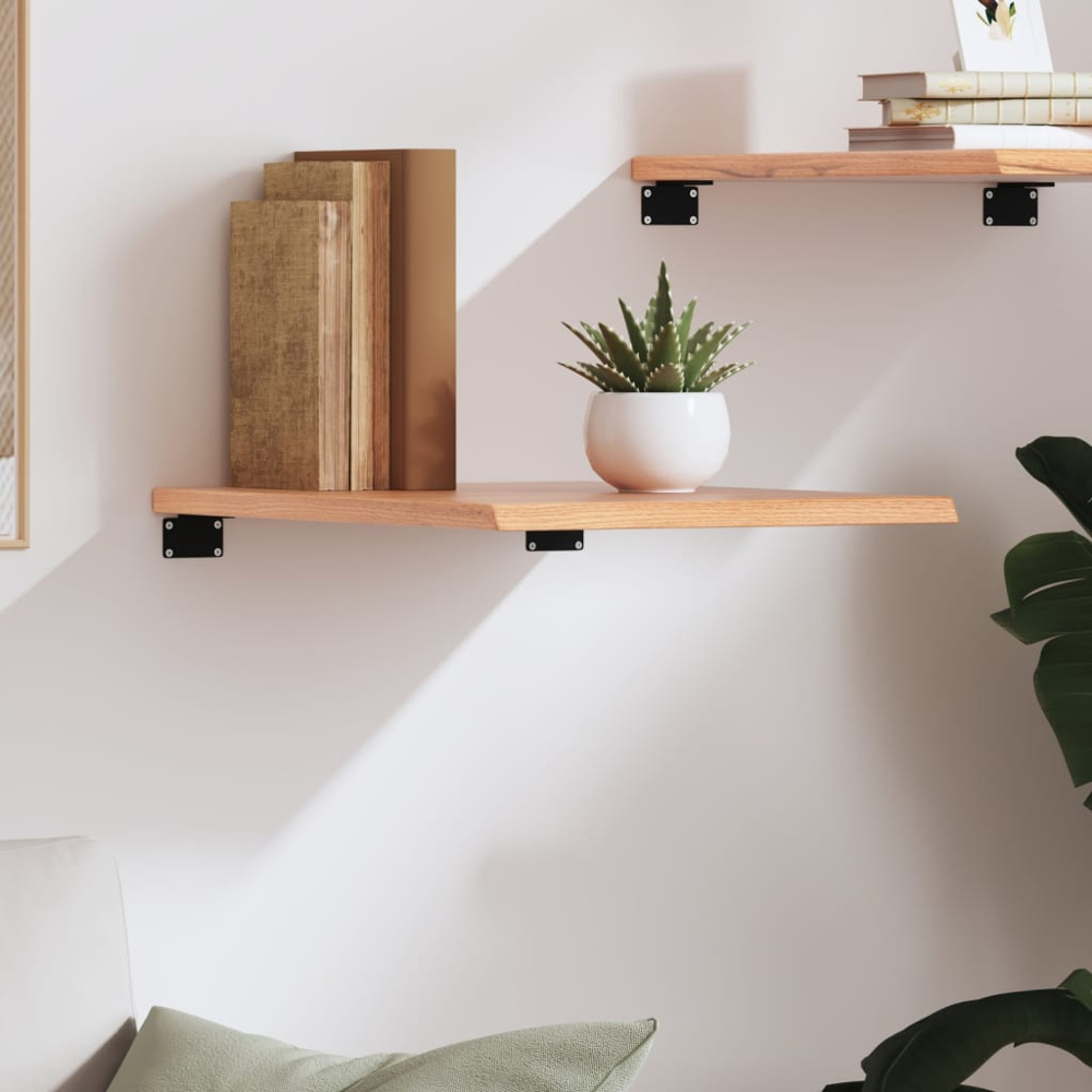 vidaXL 40cm Light Brown Treated Solid Oak Wood Floating Wall Shelf Image 2