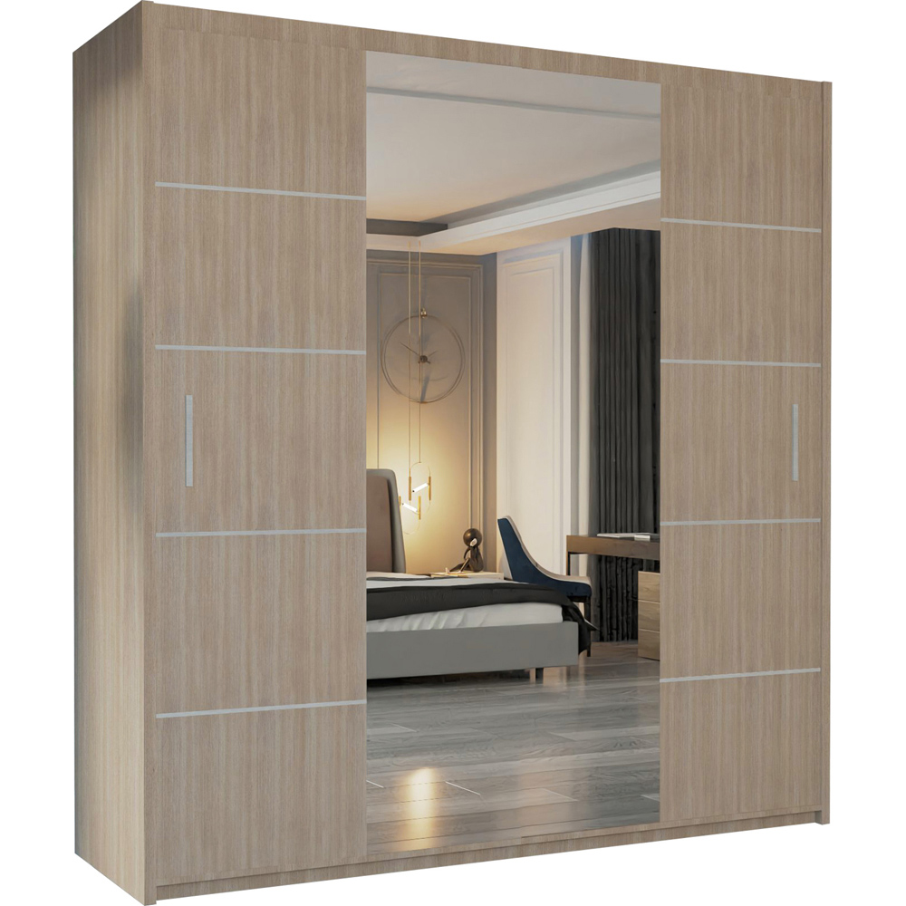 M N Furniture Osaka 2 Door Oak Mirrored Panel Sliding Wardrobe 203cm Image 2