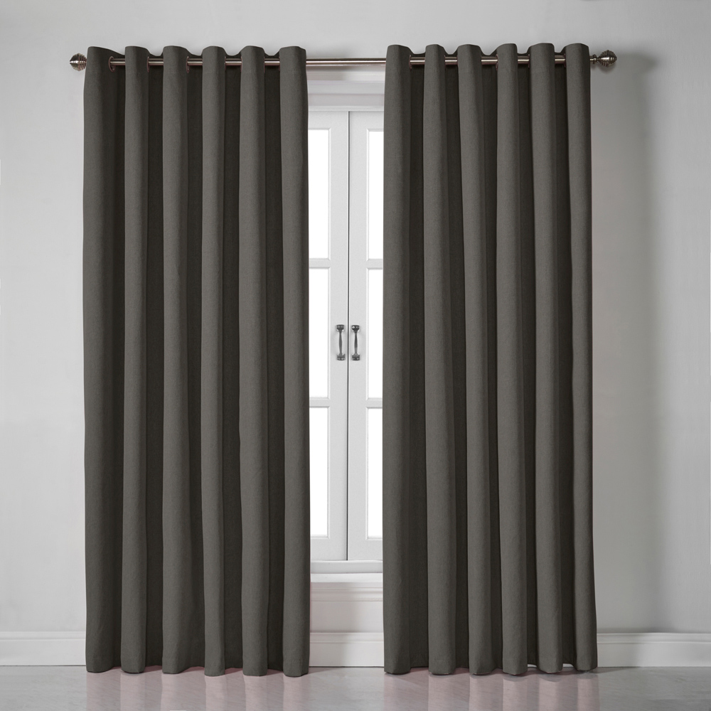 Alan Symonds Charcoal Linen Look Blackout Ring Top Eyelet Curtains 110 x 229cm Image 1
