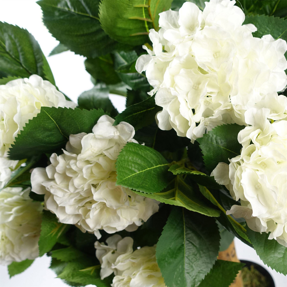 Botanik White Hydrangea Bush Artificial Plant in Pot 2.5ft Image 2