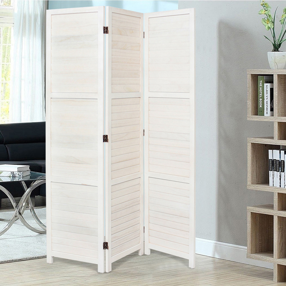 Living and Home 3 Panel White Folding Solid Wood Indoor Privacy Screen Image 3