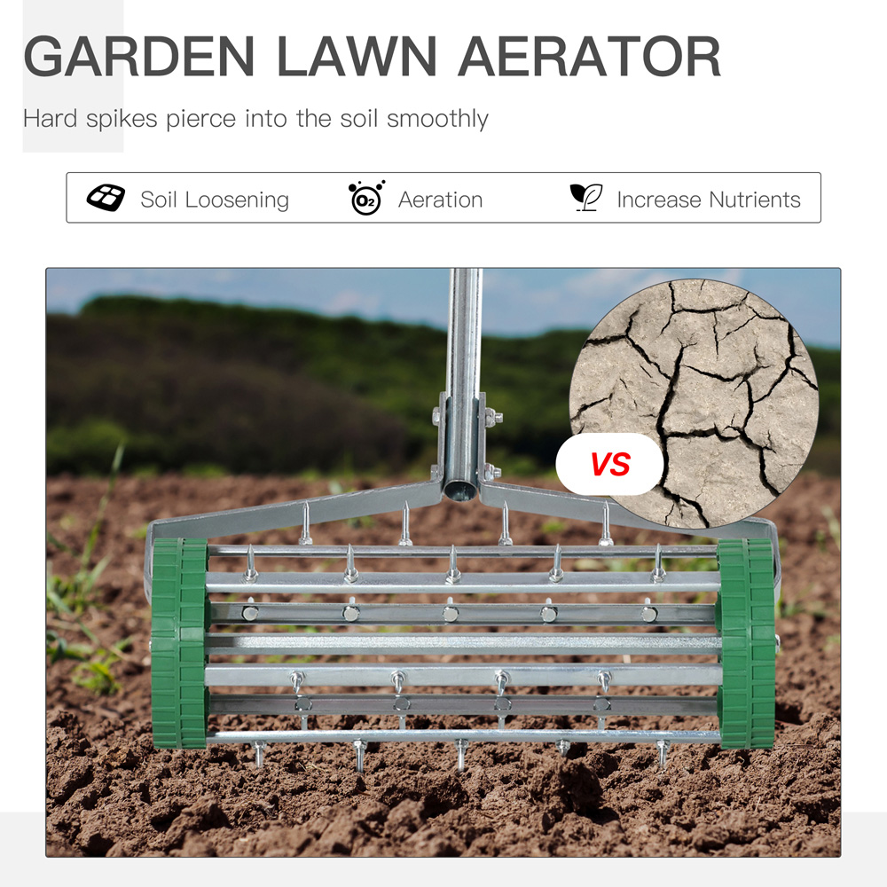 Outsunny Rolling Lawn Aerator with Adjustable Handle Image 6