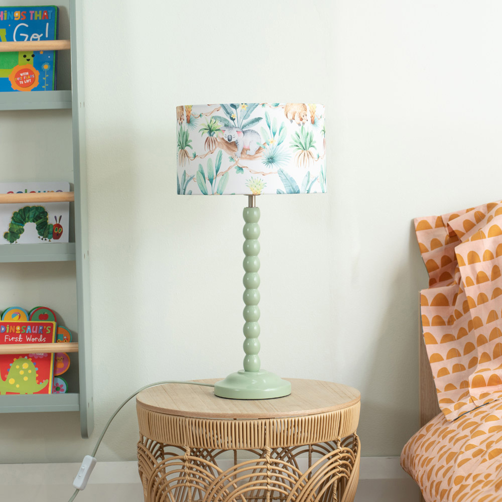 ValueLights Bobbins Fabric Tropical Sage Green LED Table Lamp Image 3