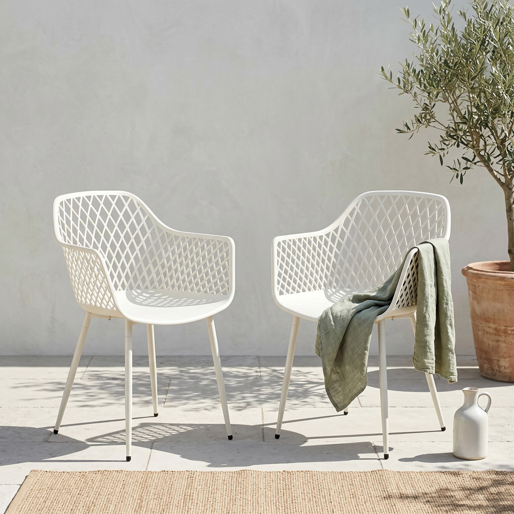 Core Products Set of 2 White Lattice Back Design Garden Bistro Armchair Image 4