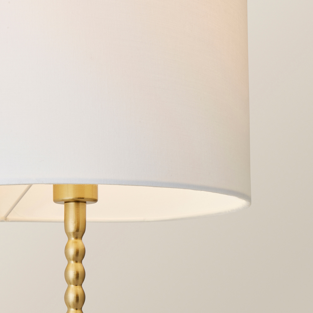 ValueLights Maeve White and Gold Drum Lamp Shade Bobbin Bobble Table Lamp and LED Bulb Image 3