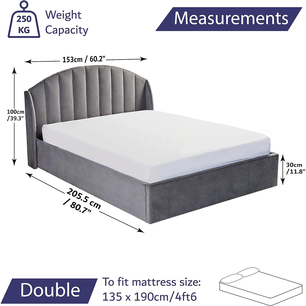 Home Treats Double Velvet Winged Headboard Ottoman Storage Bed Frame Image 8