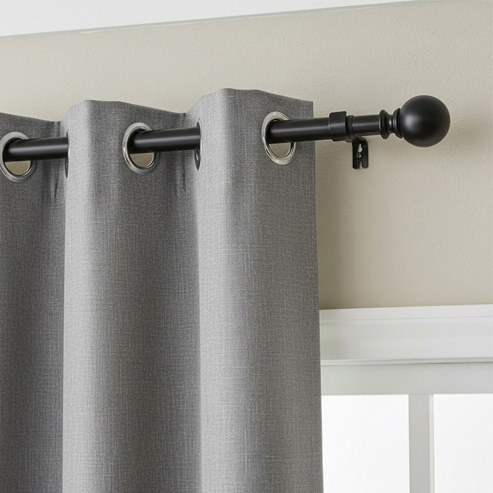 Living and Home 122-213cm Glossy Black Telescopic Curtain Pole with Brackets and Ball Finials Image 2