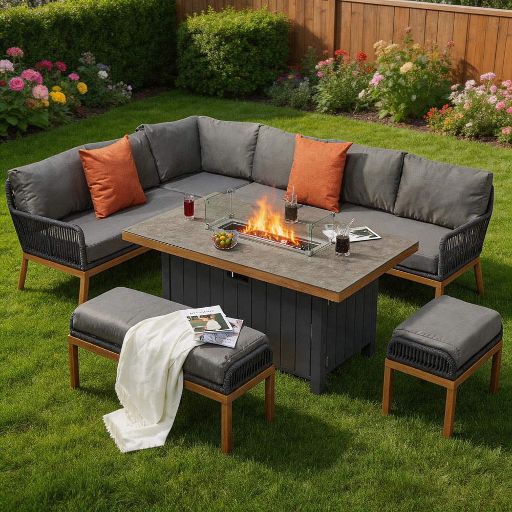 Furniture One 9 Seater Aluminium Corner Sofa Set with Fire Pit Table Image 4