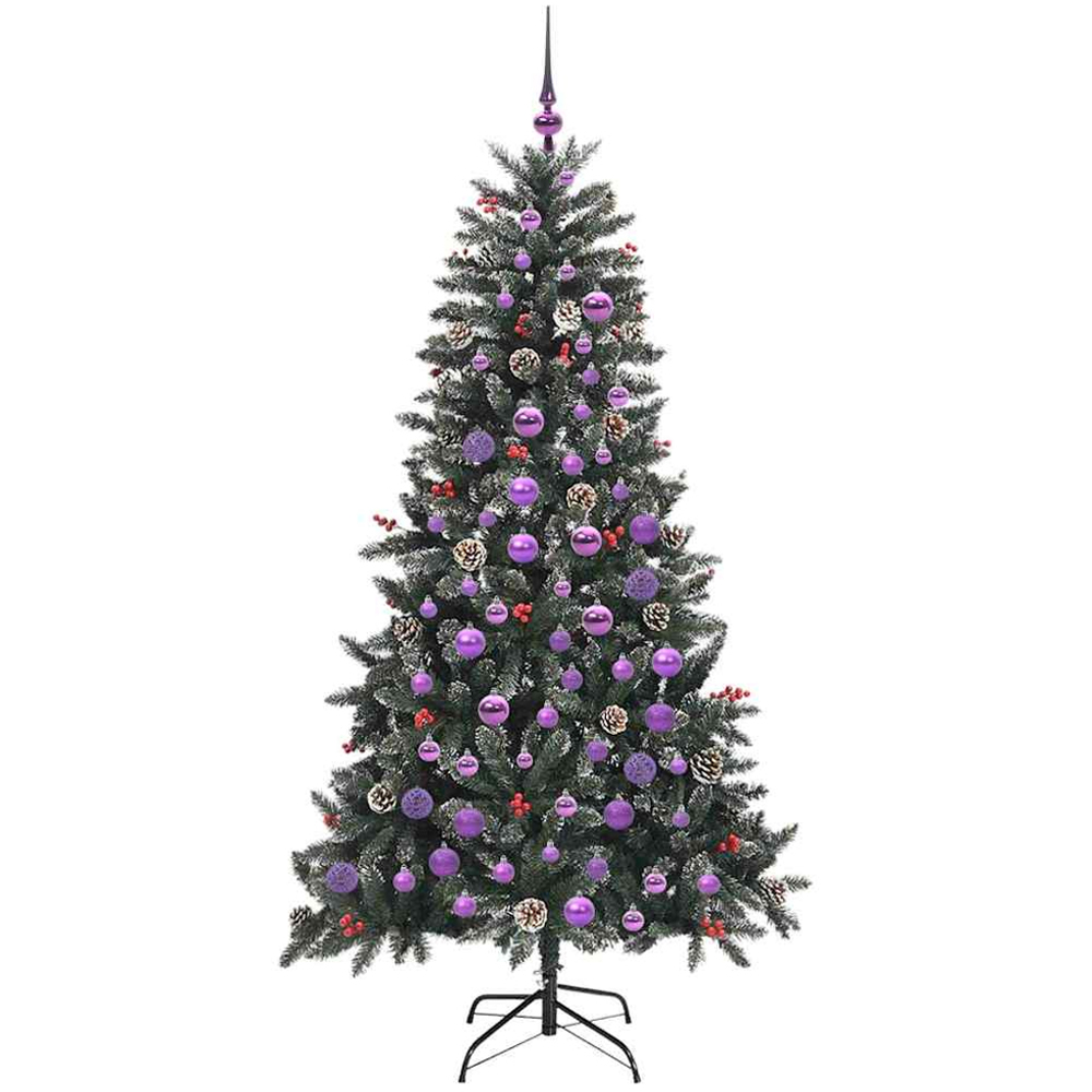 vidaXL Pre-Lit Lilac Baubles and Pinecones Green Artificial Snow Tipped Christmas Tree 6ft Image 4