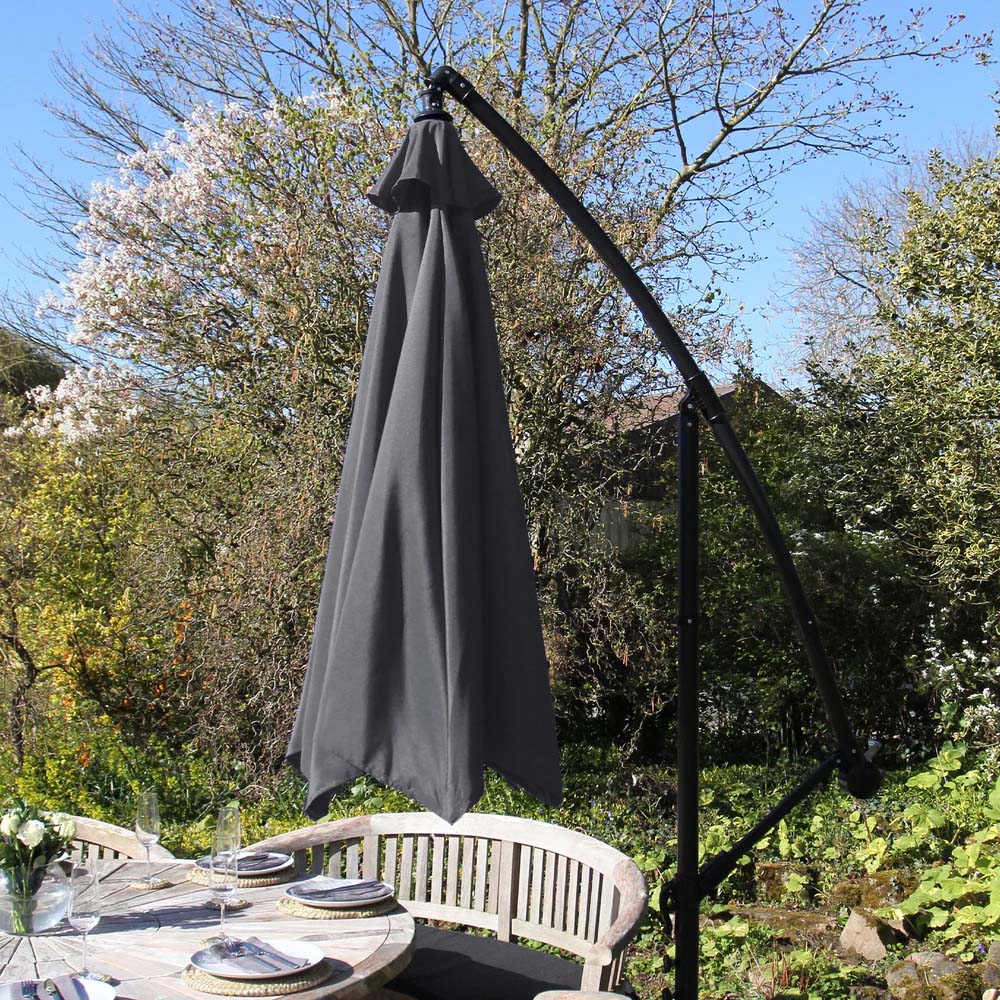 MonsterShop Grey Cantilever Parasol with Fan Base Image 4