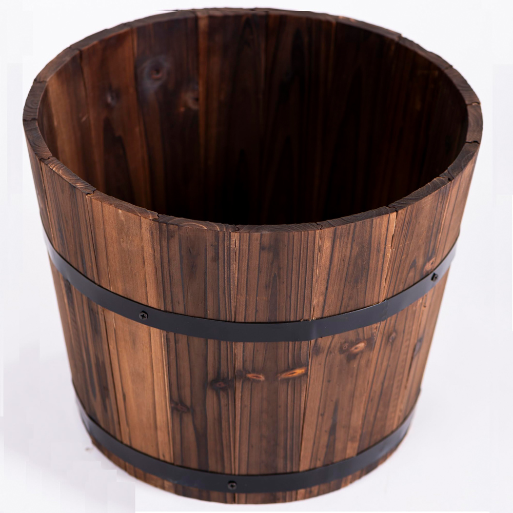 Thompson and Morgan Rustic Wooden Barrel Planter 27cm Image 2