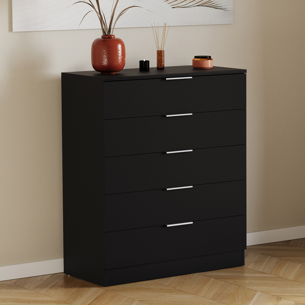VIDA DESIGNS Trega 5 Drawer Black Bedside Cabinet Image 5