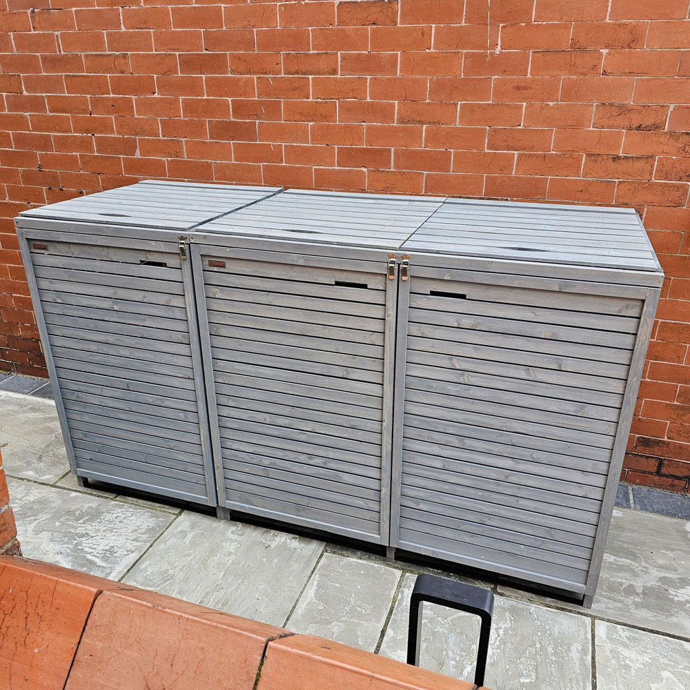 Samuel Alexander Triple Large Grey Wooden Outdoor Garden Triple Wheelie Bin Storage 240L Image 2