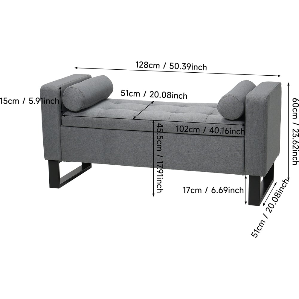 Living and Home 2 Seater Grey Linen Upholstered Storage Bench with Cushion Image 9