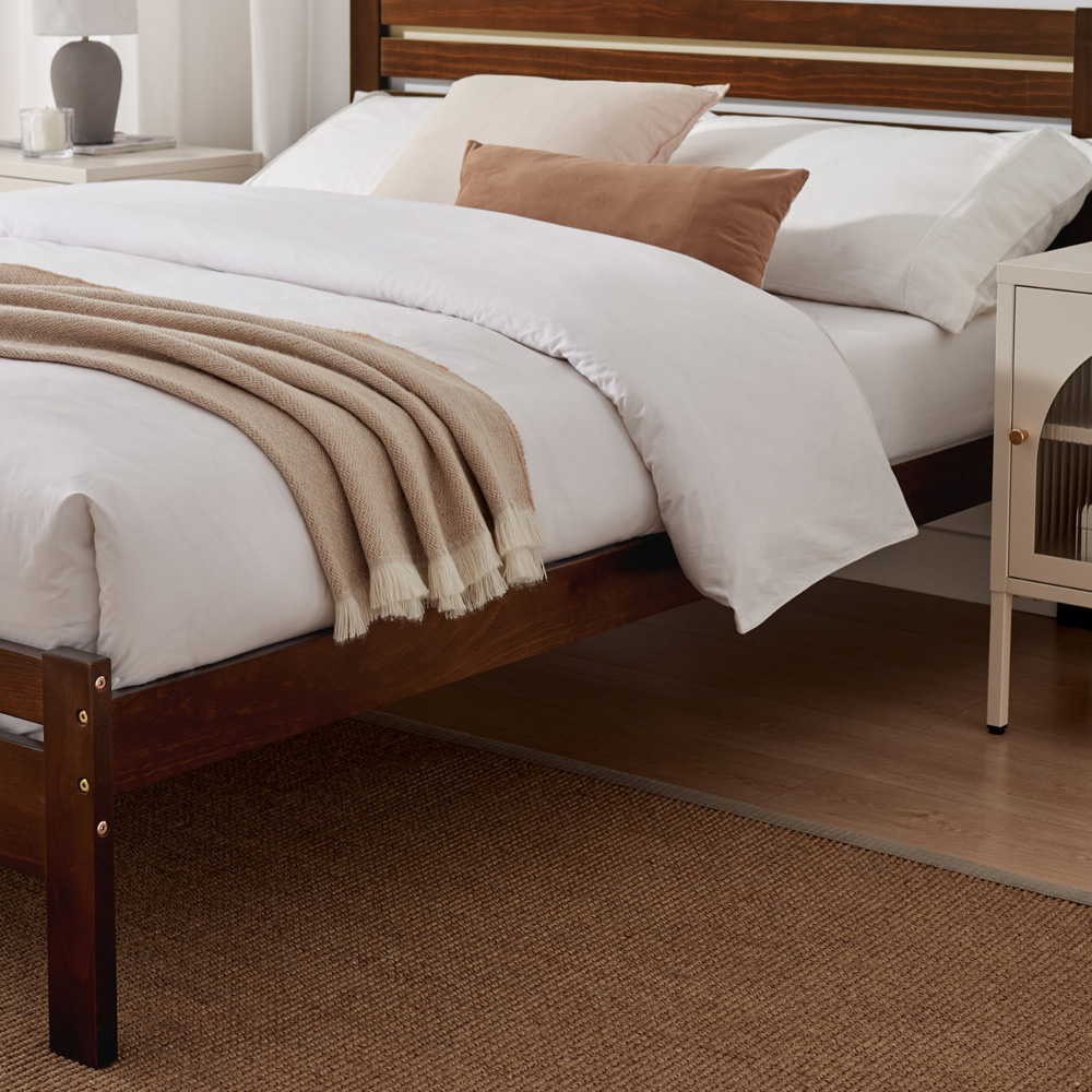 Furniturebox Cadhla Double Walnut Stain Solid Pine Bed Frame Image 4