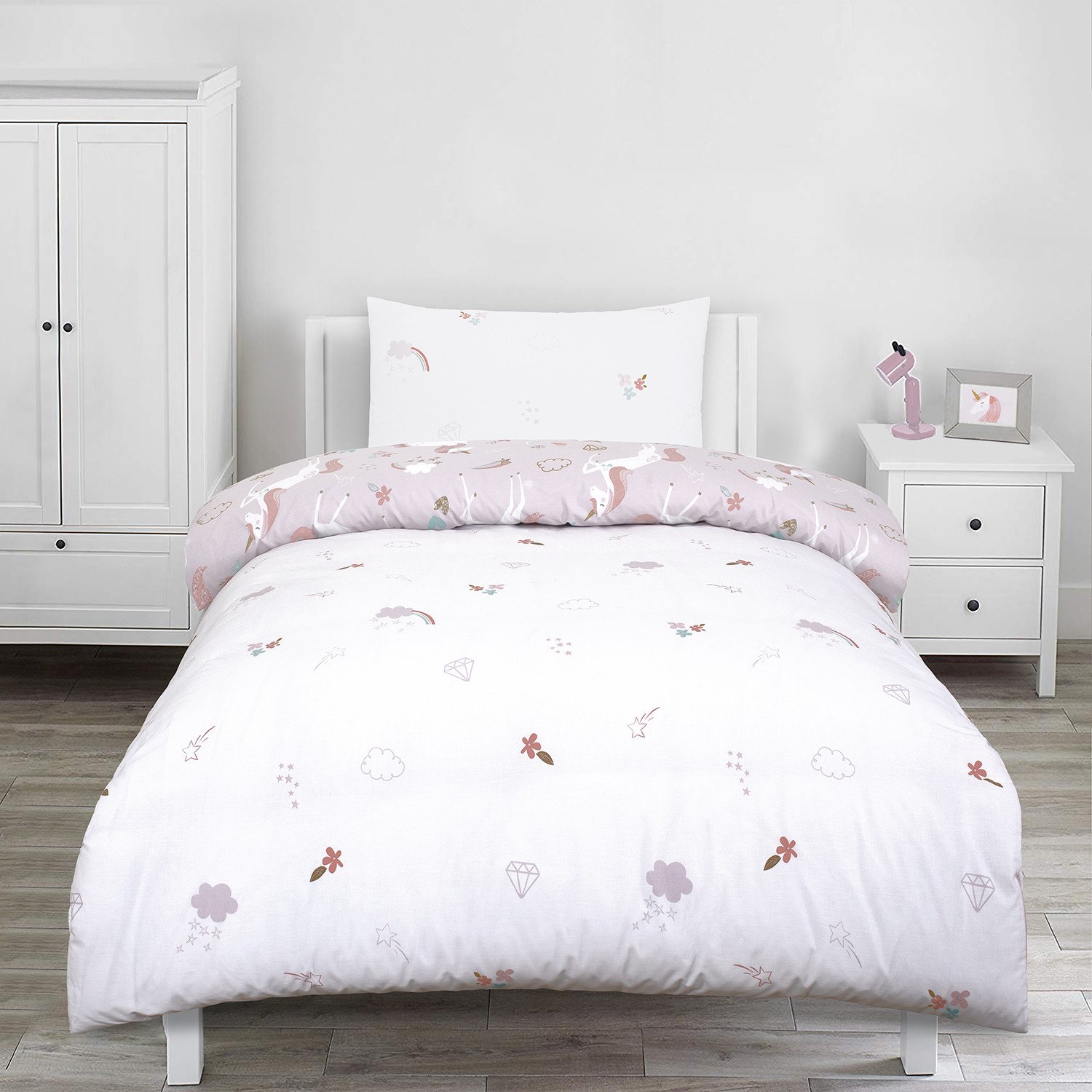 Pretty Glitter Unicorns Single Multicolour Duvet Cover Set Image 2