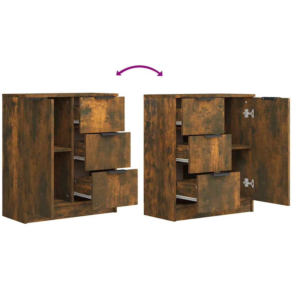 vidaXL Single Door 3 Drawer Smoked Oak Sideboard Image 6