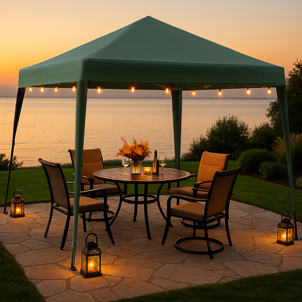 Home Source 2 x 2m Green Easy Up Garden Outdoor Gazebo with Bag Image 1
