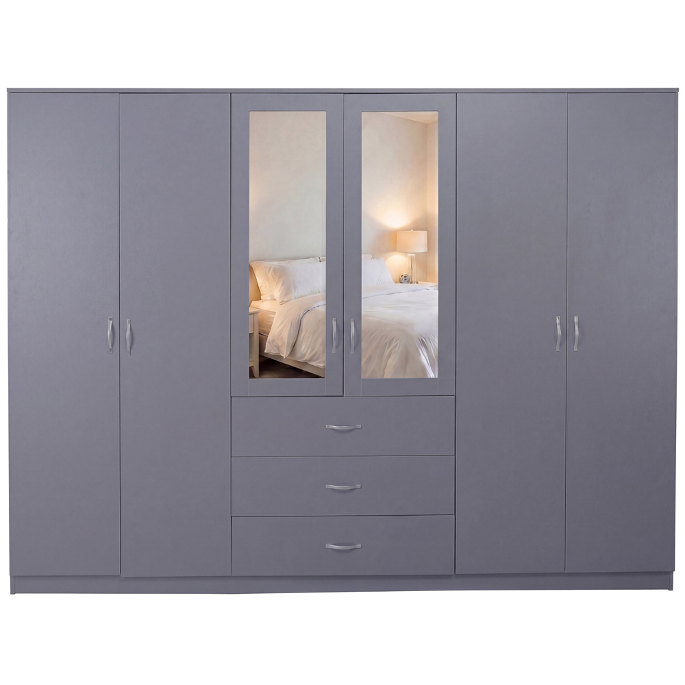 VIDA DESIGNS Riano 6 Door 3 Drawer Grey Mirrored Wardrobe Image 2