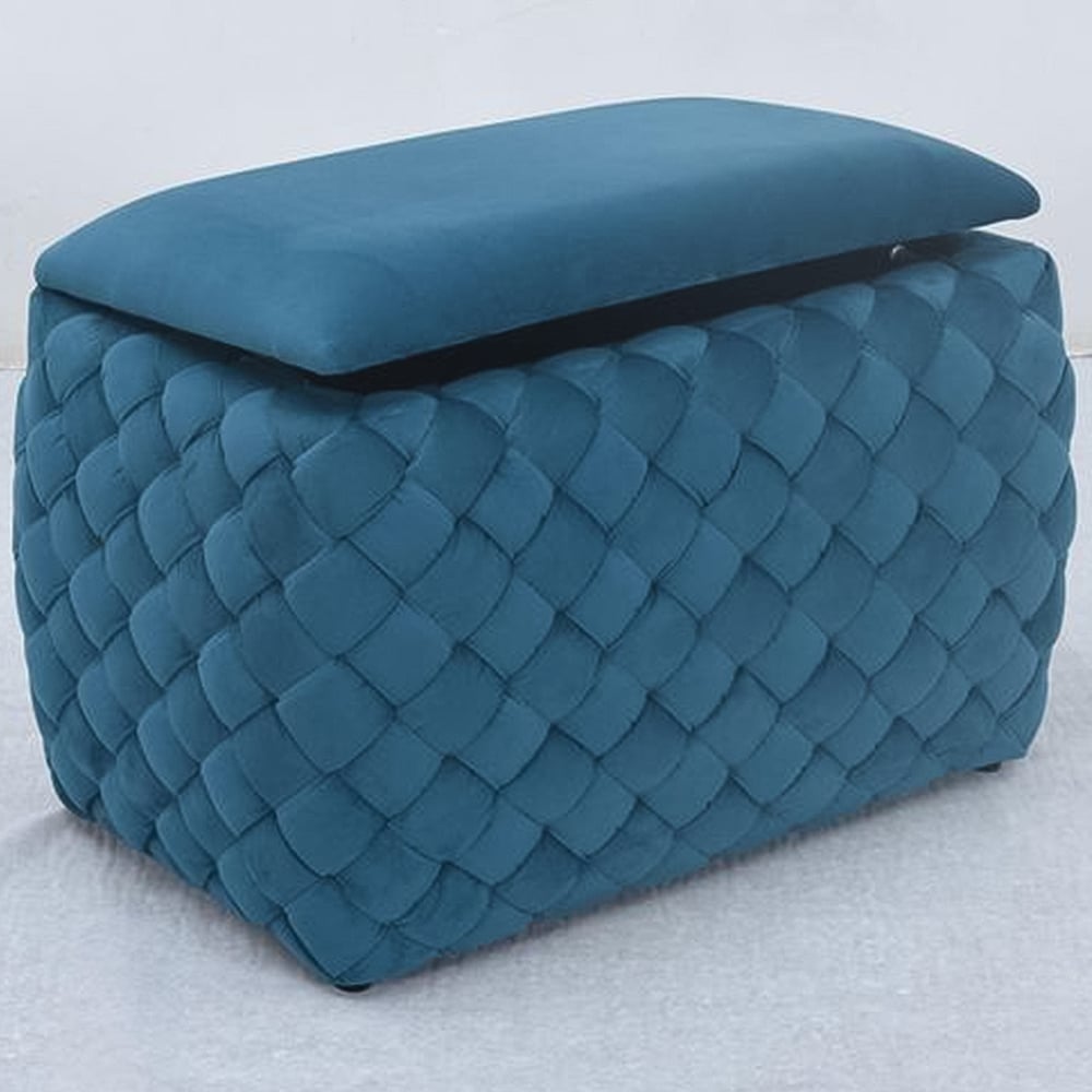 Artemis Home Plumeo Teal Velvet Storage Ottoman Image 1