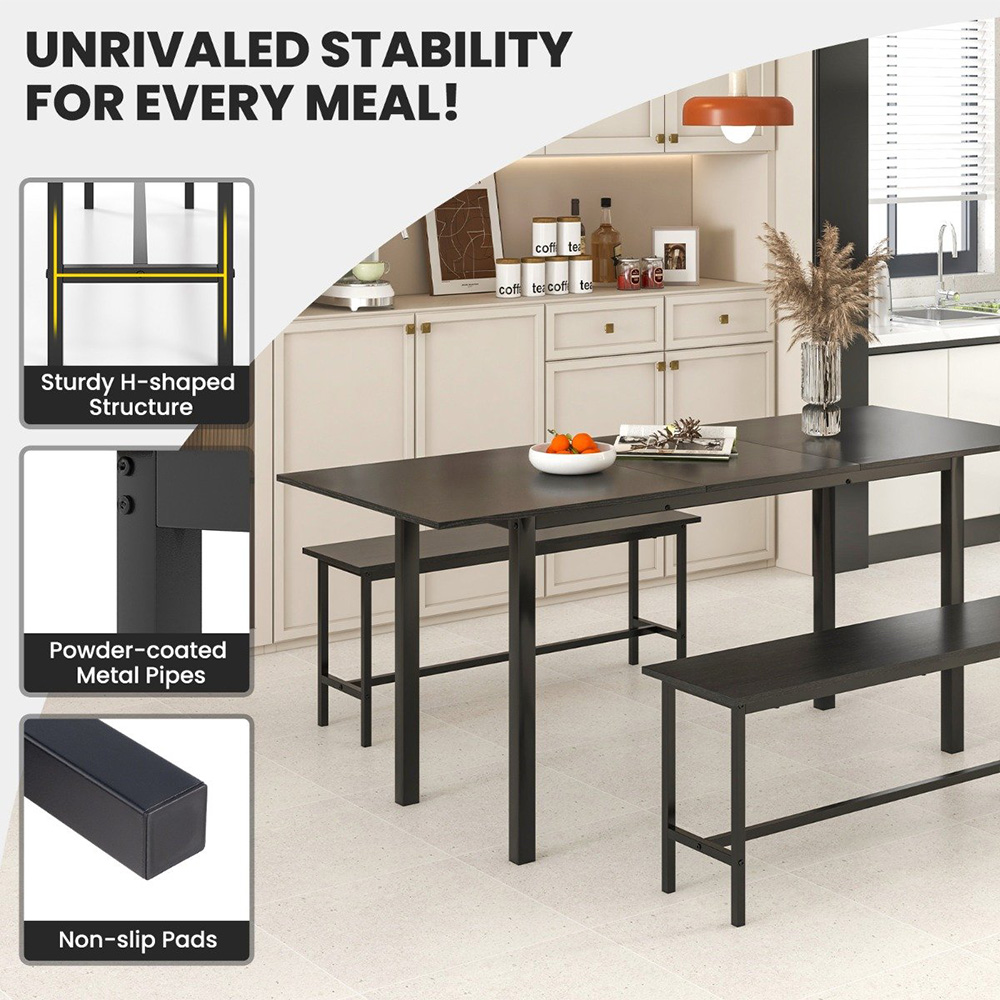 Costway 6 Seater Extending Dining Bench Set Black Image 6