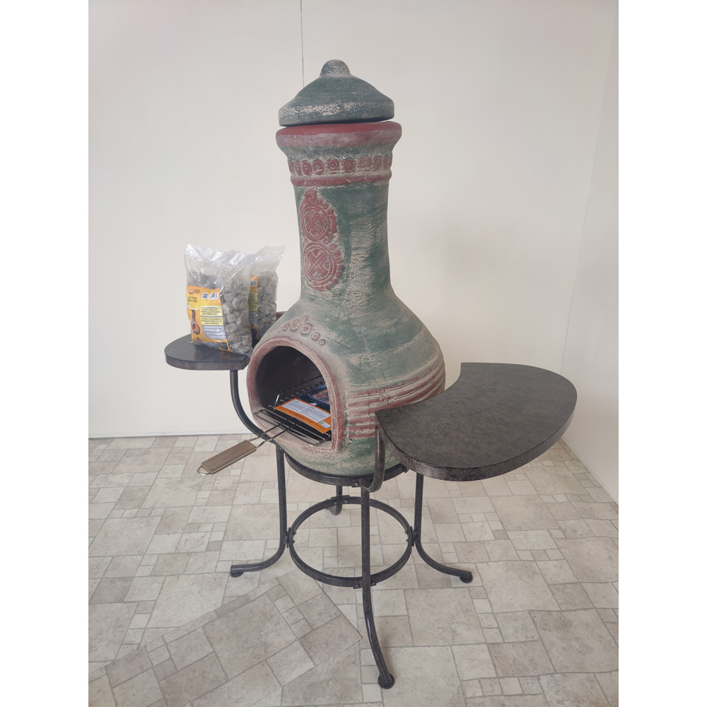 Gardeco BBO-C8AZ.03 Grill Lava Stones and Cradle Clay Chiminea BBQ Bundle Image 2