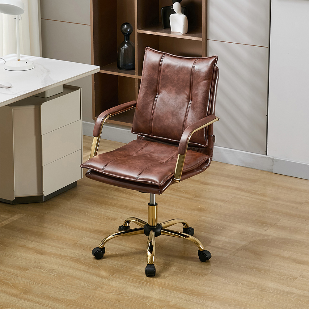 Living and Home Brown PU Leather Height Adjustable Vintage Swivel Office Chair Image 8