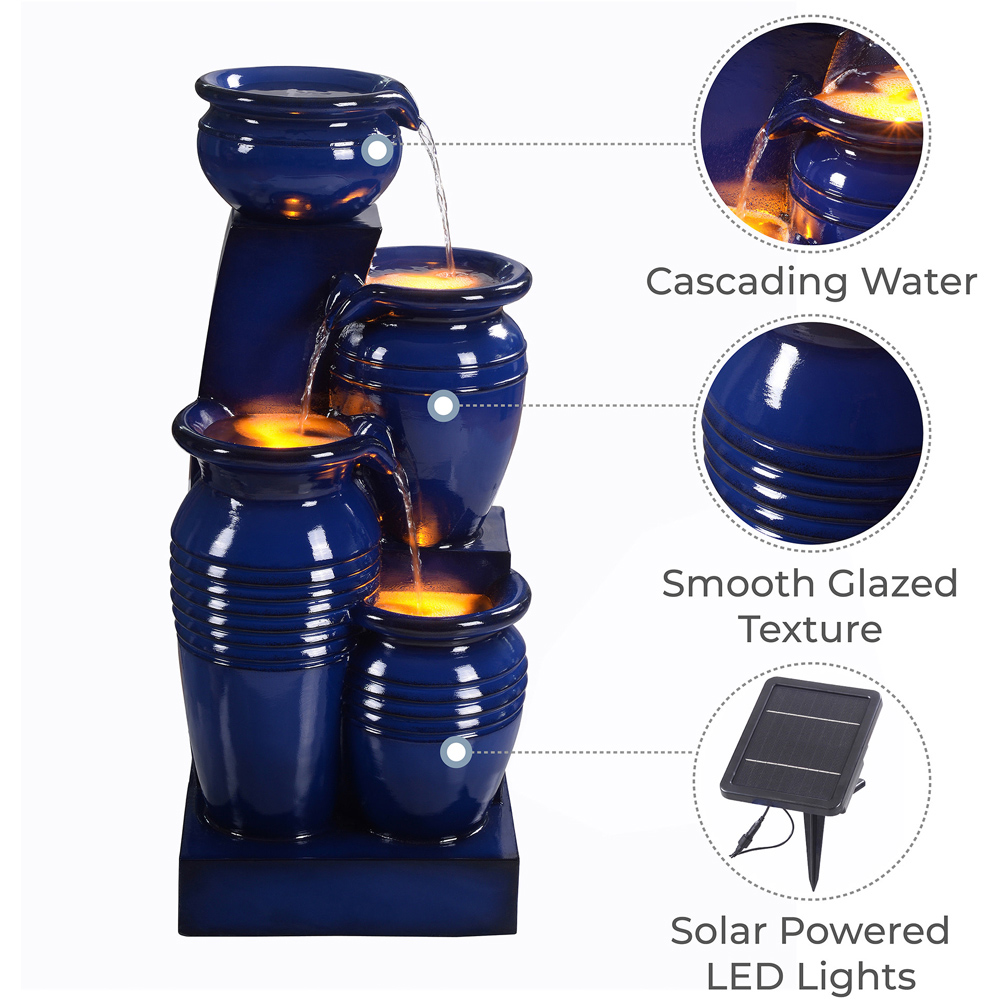 Teamson Home 4-TierLED Solar Powered Navy Cascading Bowl Fountain Image 7