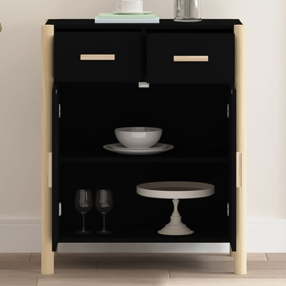vidaXL 2 Door 2 Drawer Black Wooden Sideboard Image 1