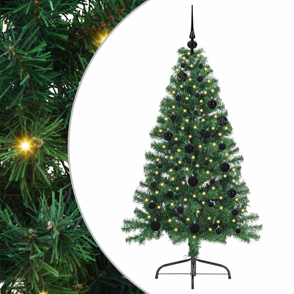 vidaXL Pre-Lit Black Baubles Green Artificial Christmas Tree 5ft Image 2