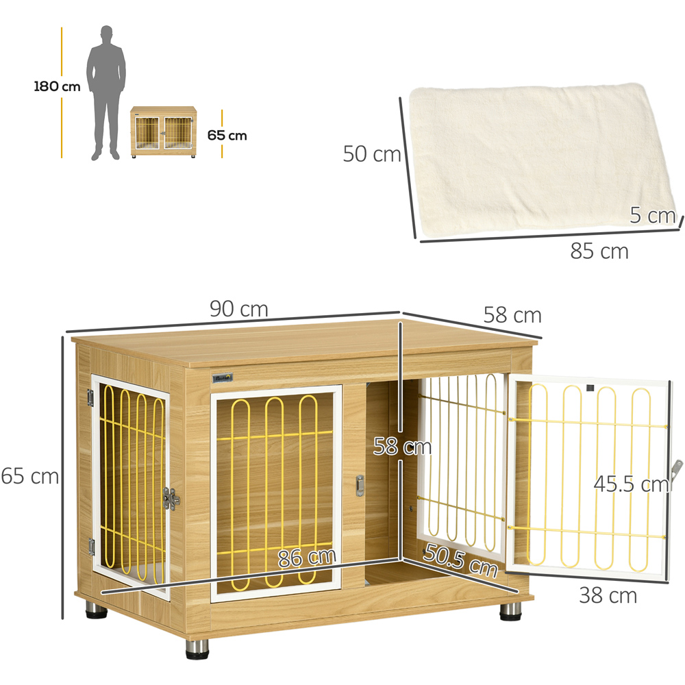 PawHut Oak Tone Large Dog Pet Crate Side Table with Cushion Image 5