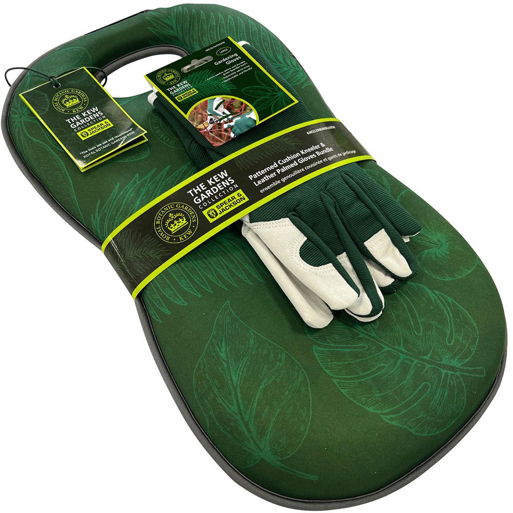 Spear & Jackson Kew Gardens Collection Green Cushioned Kneeler and Gloves Gift Set Image 2